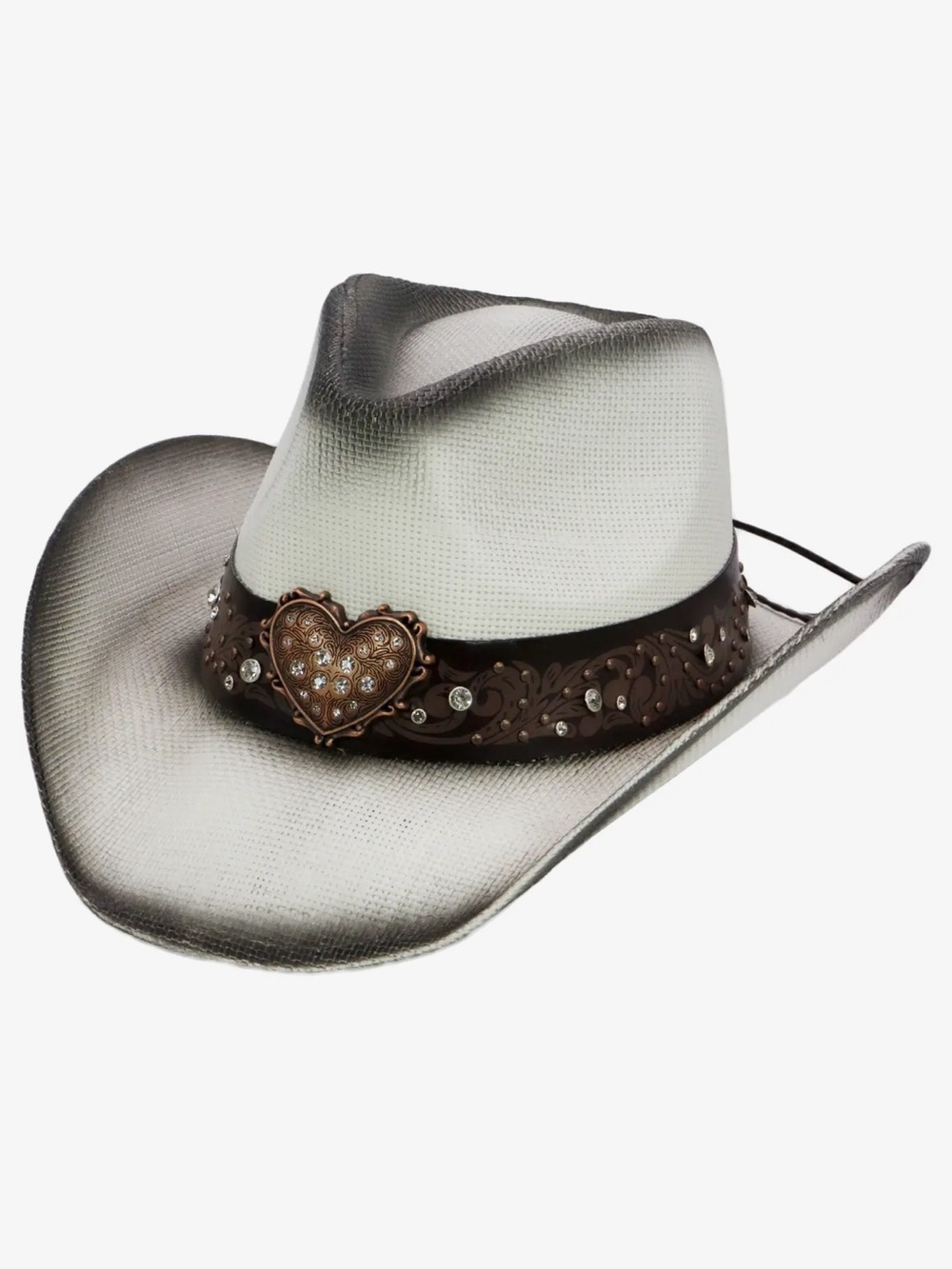 White Western Straw Cowgirl Hat with Heart Concho